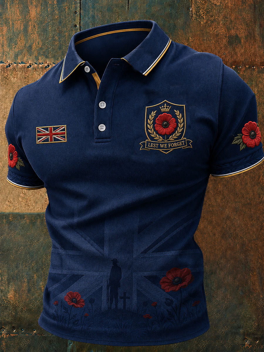 Lest We Forget Poppy Polo Shirt British Remembrance Day Apparel Gift For Veteran