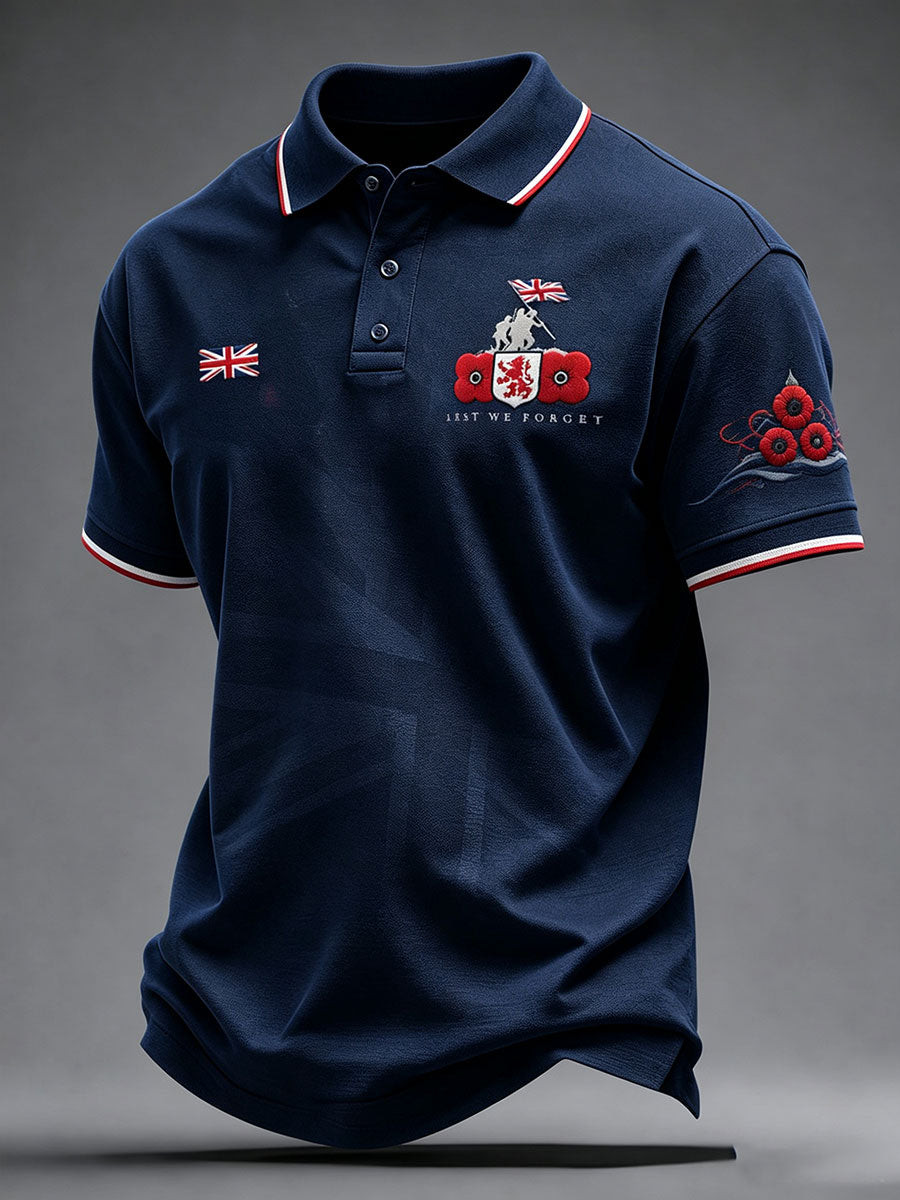 Lest We Forget Poppy Polo Shirt British Remembrance Day Apparel Veteran Gift For Men