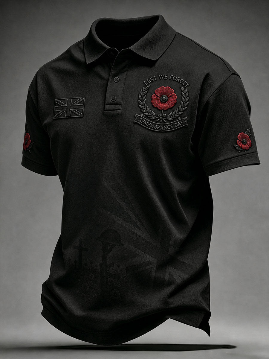 Lest We Forget Poppy Polo Shirt British Remembrance Day Polos Veteran Apparel Men's