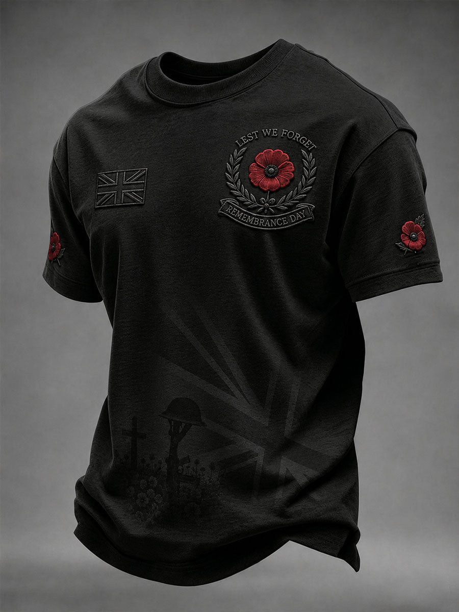 Lest We Forget Remembrance Day T-Shirt Black Poppy Military Tribute Shirt Gift For Veteran