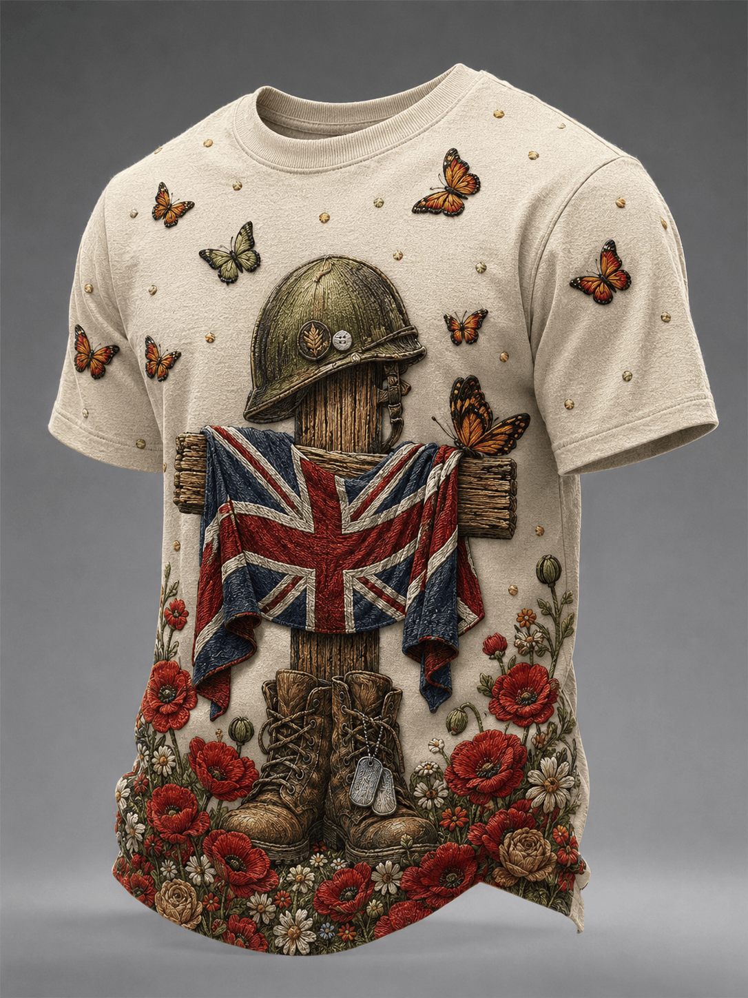 Lest We Forget T-Shirt British UK Fallen Soldier Poppy Butterfly Tee Remembrance Day Gifts
