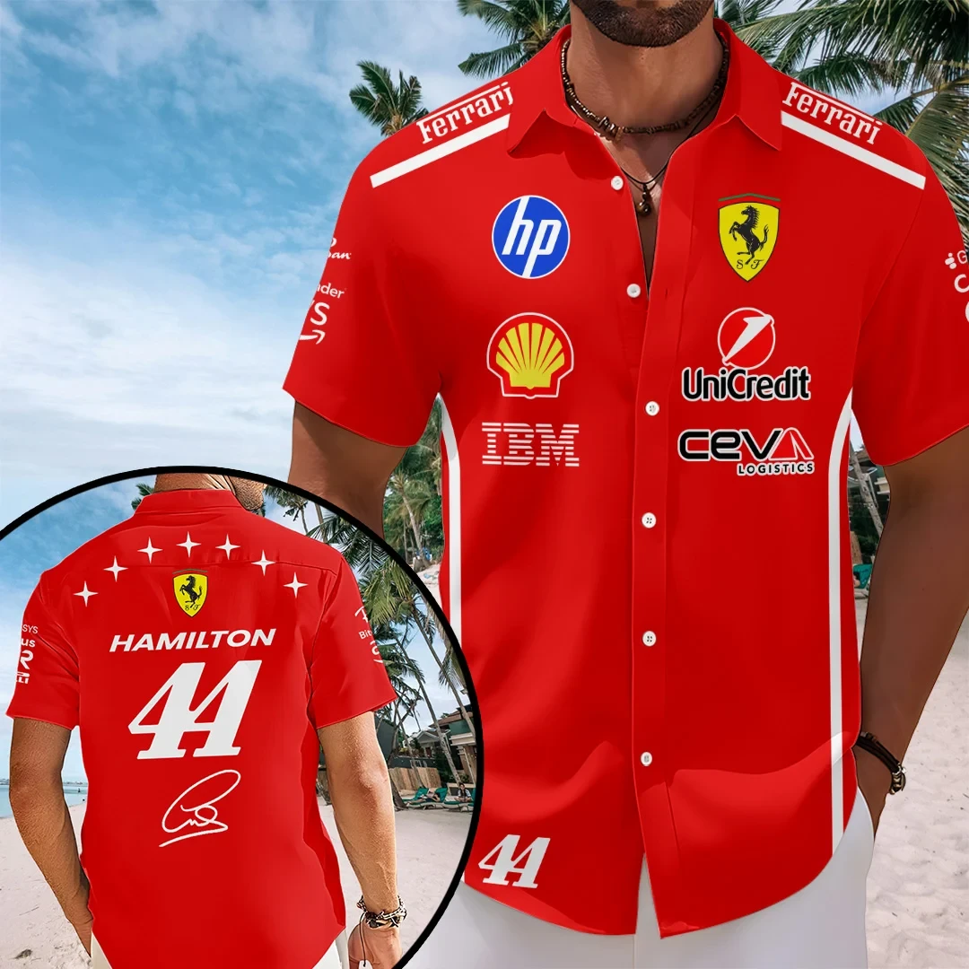 Lewis Hamilton x Scuderia Ferrari Monza Grand Prix 2026 Hawaiian Shirt Scuderia Ferrari Merch Red