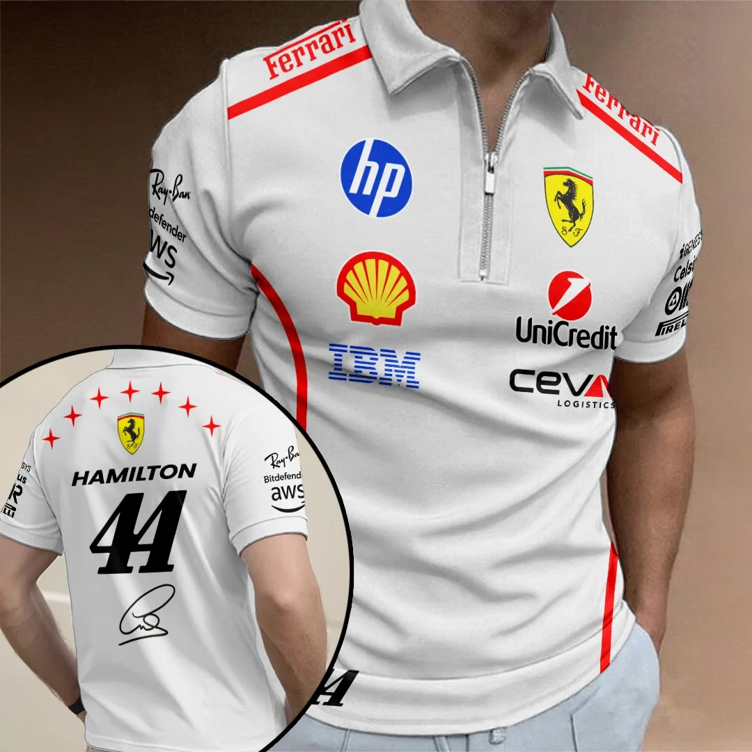 Lewis Hamilton x Scuderia Ferrari Monza Grand Prix 2026 Zip Polo Shirt Scuderia Ferrari Merch Lewis Hamilton x Scuderia Ferrari Monza Grand Prix 2026 Zip Polo Shirt Scuderia Ferrari Merch