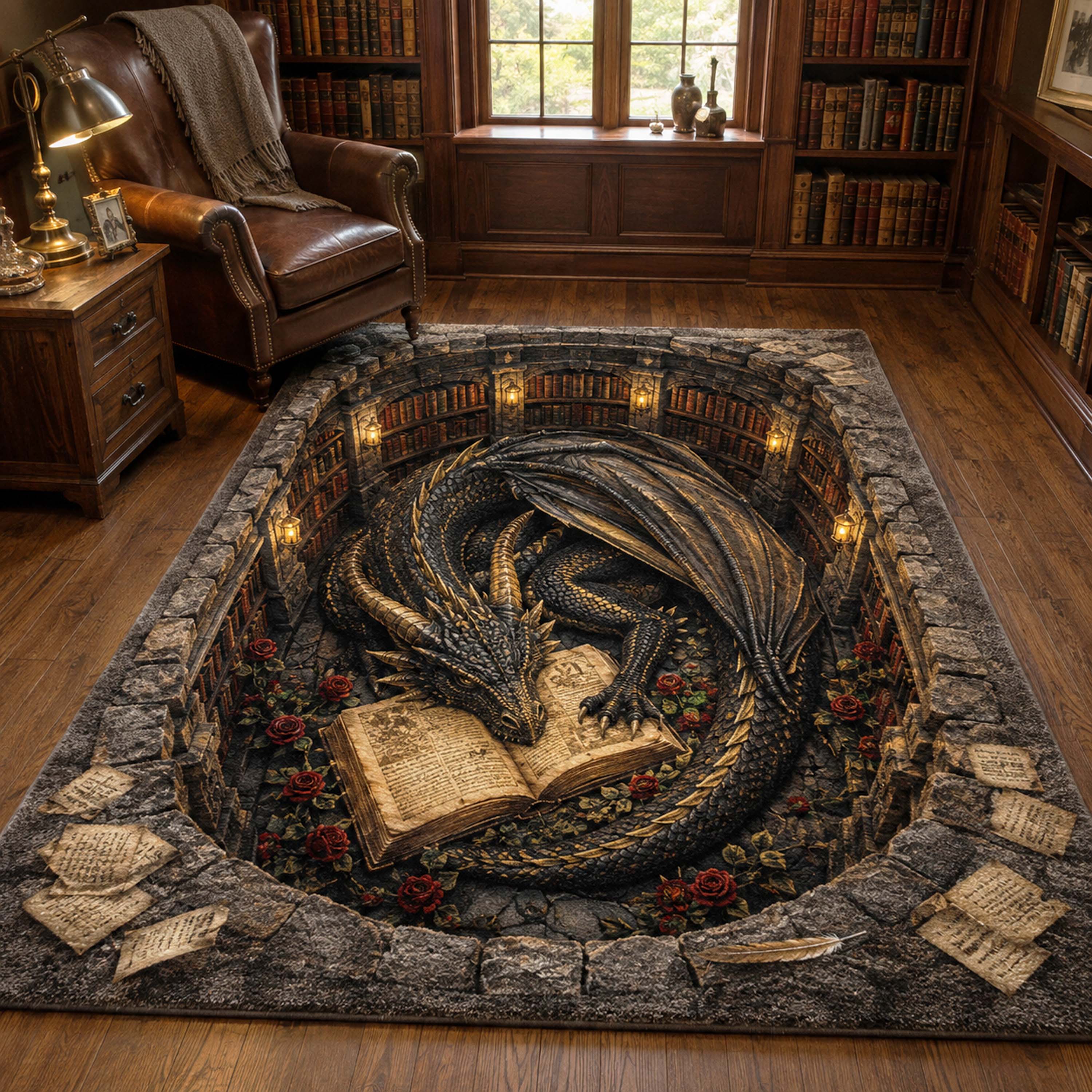 Library Dragon Area Rug Fall Pumpkins Decor Unique Halloween Gifts