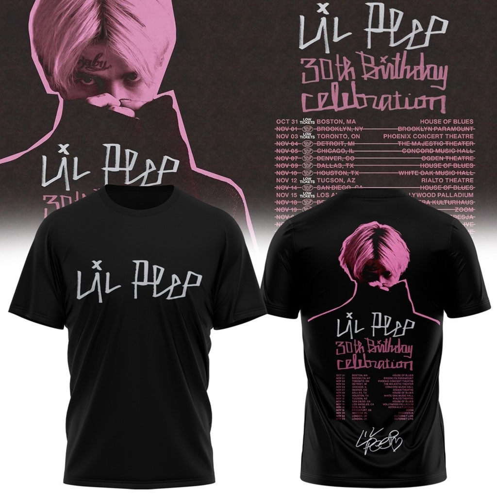 Lil Peep Merch 30th Birthday Celebration Signature Black T-Shirt Gift Ideas For Music Lovers
