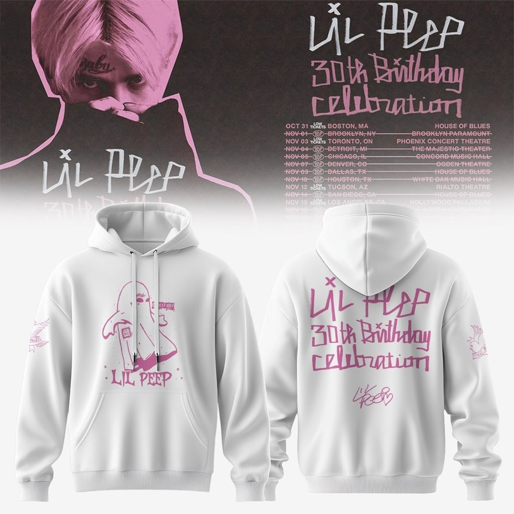 Lil Peep Merch 30th Birthday Celebration Signature White Hoodie Cool Gifts For Music Lovers Lil Peep Merch 30th Birthday Celebration Signature White Hoodie Cool Gifts For Music Lovers