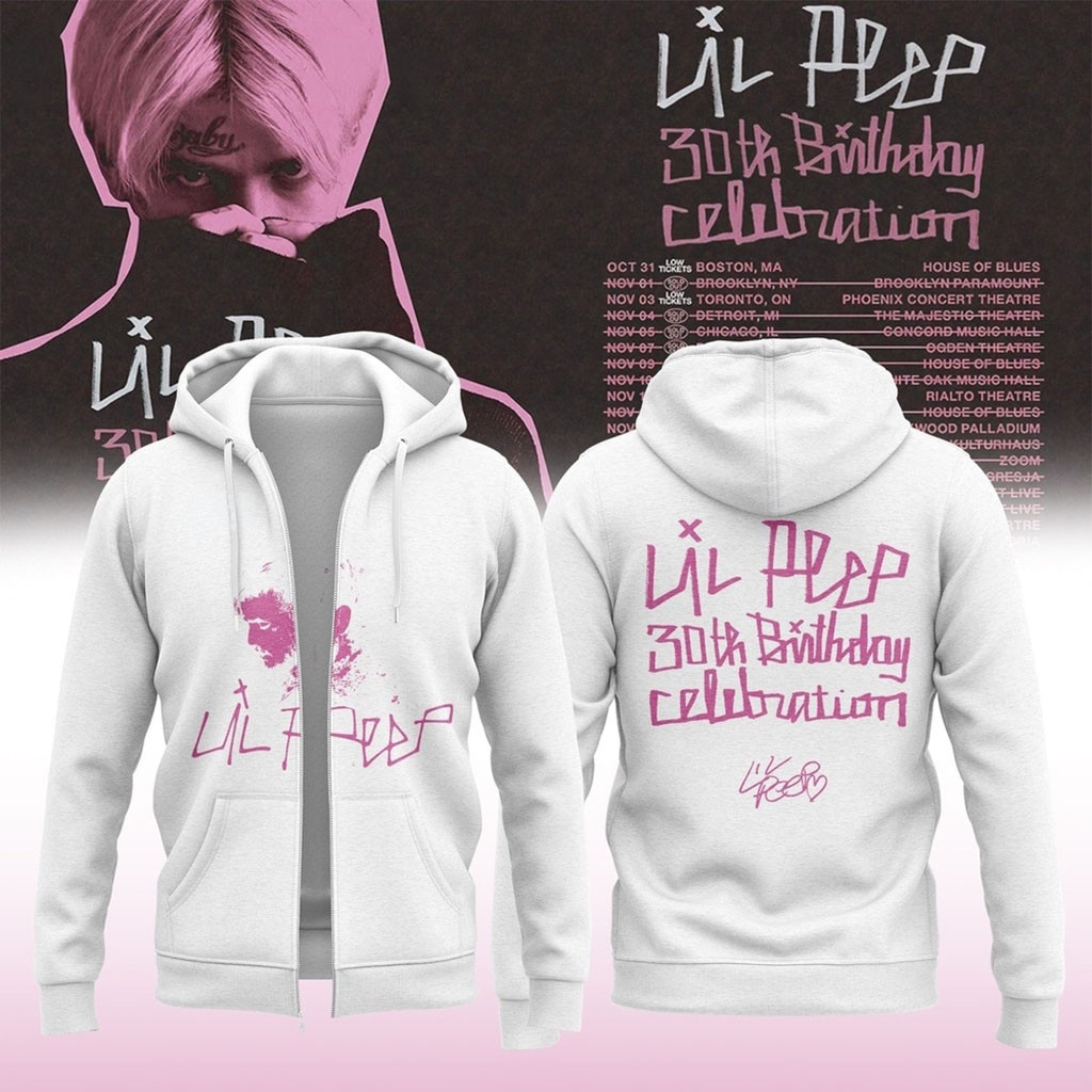 Lil Peep Merch 30th Birthday Celebration Signature White Zip Hoodie Gifts For Music Fans