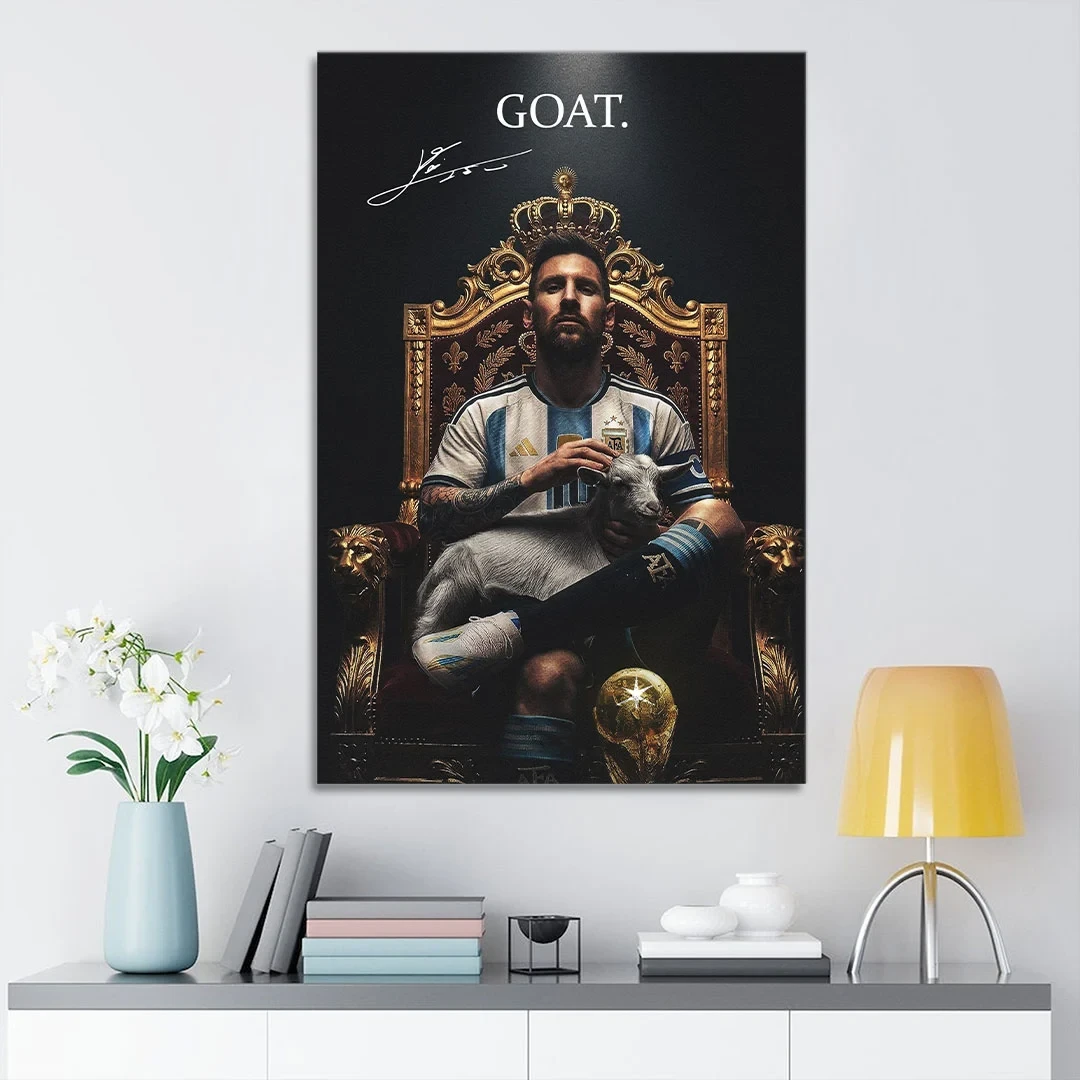 Lionel Messi GOAT Argentina Football Poster King Throne Wall Art Gifts For Messi Fans