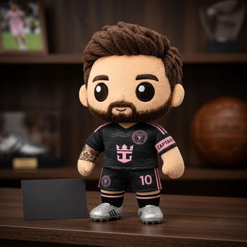 Lionel Messi Inter Miami Black Away Jersey Chibi Plush Pillow Lionel Messi Merch Fan Gifts