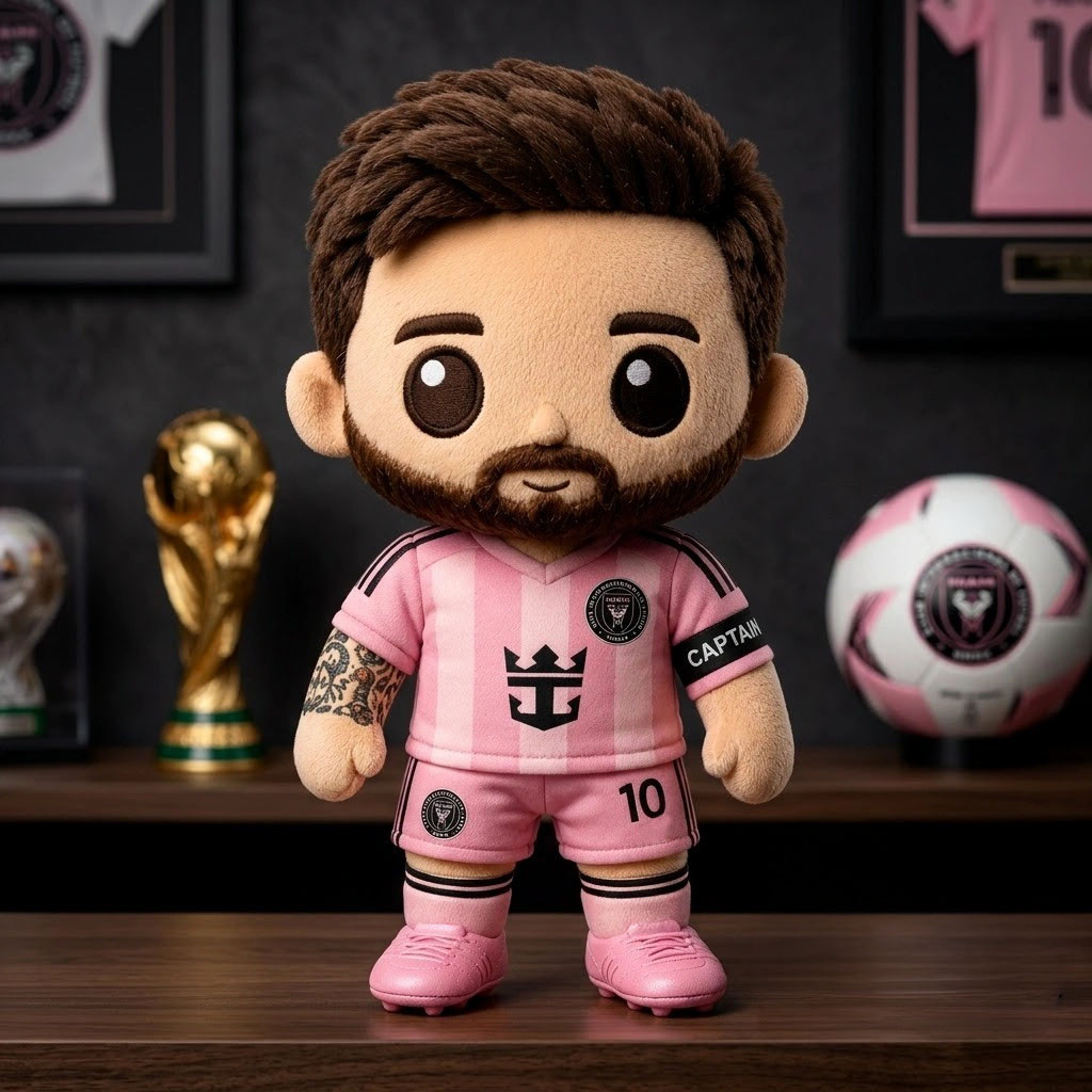 Lionel Messi Inter Miami Pink Home Jersey Chibi Plush Pillow Lionel Messi Merch Sofa Decor