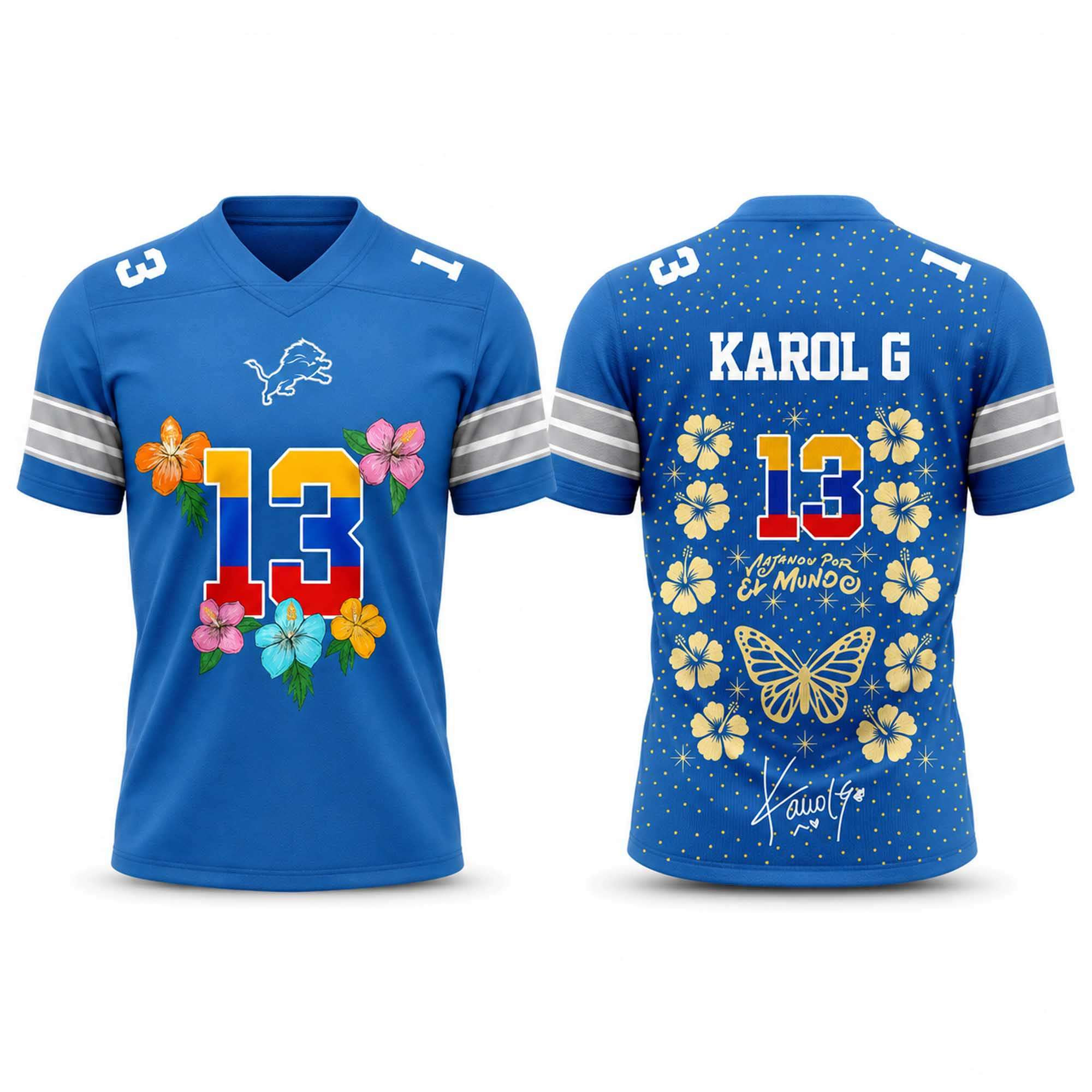 Lions Karol G Viajando Por El Mundo Tropitour 2027 Jersey Detroit Lions Merch Gifts For Him Lions Karol G Viajando Por El Mundo Tropitour 2027 Jersey Detroit Lions Merch Gifts For Him