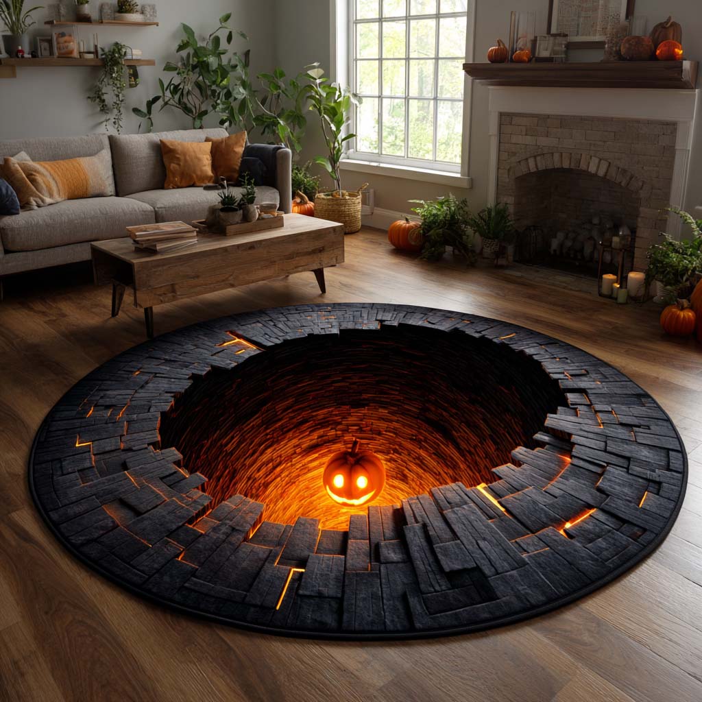 Lonely Pumpkin Abyss Quilted Round Mat Room Decor Great Halloween Gifts
