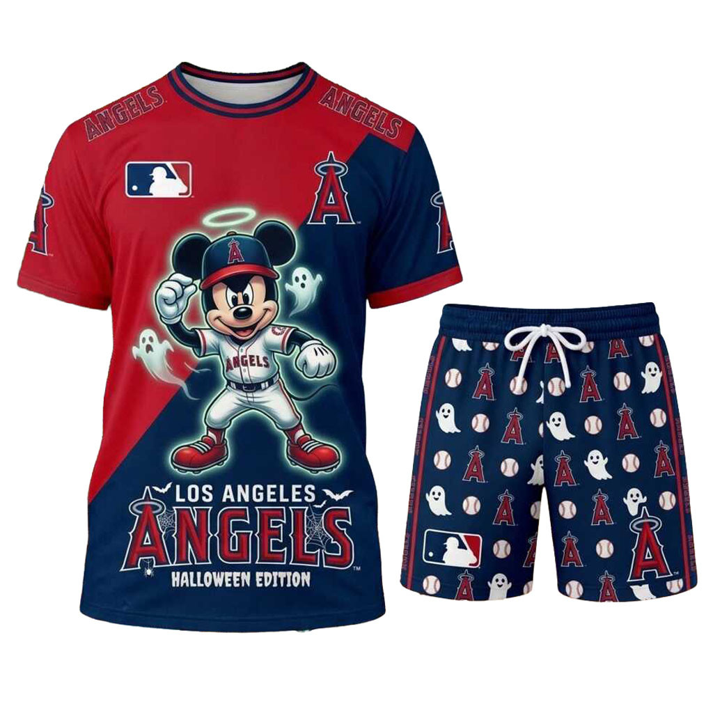 Los Angeles Angels Mickey Mouse Halloween Ghost Shirt And Shorts LA Angels Merch Fan Clothing