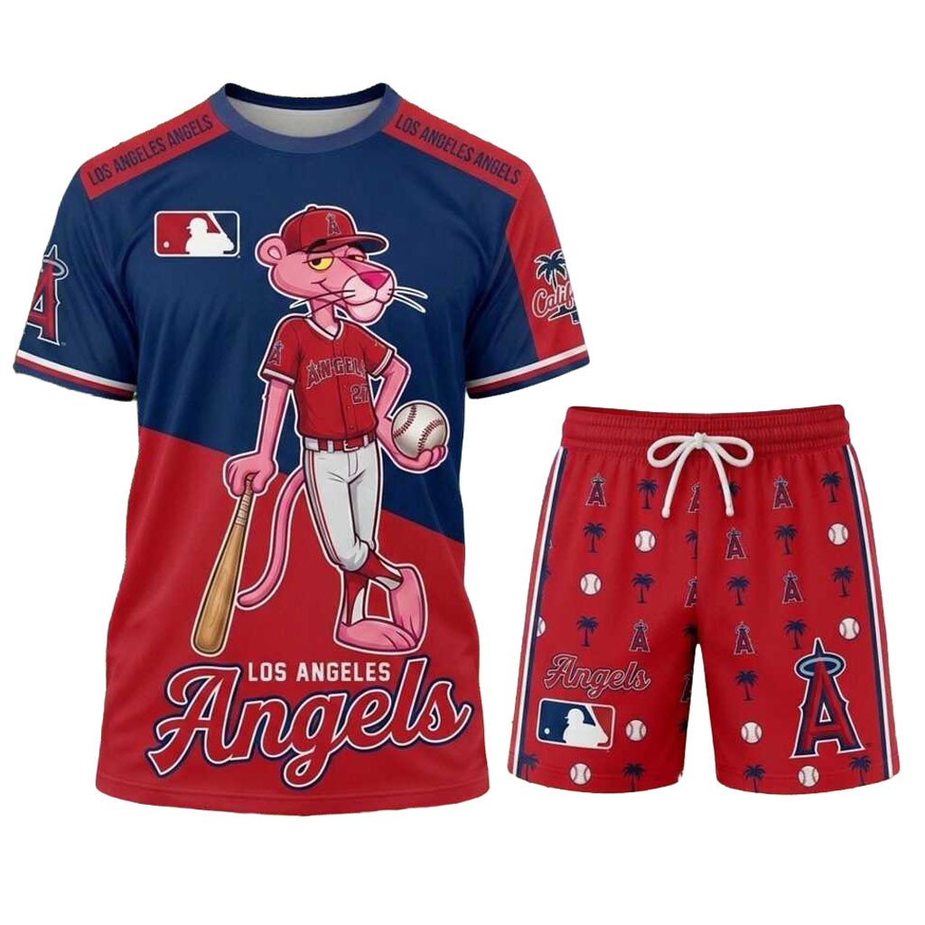 Los Angeles Angels Pink Panther Shirt And Shorts LA Angels Merch Presents For Baseball Lovers