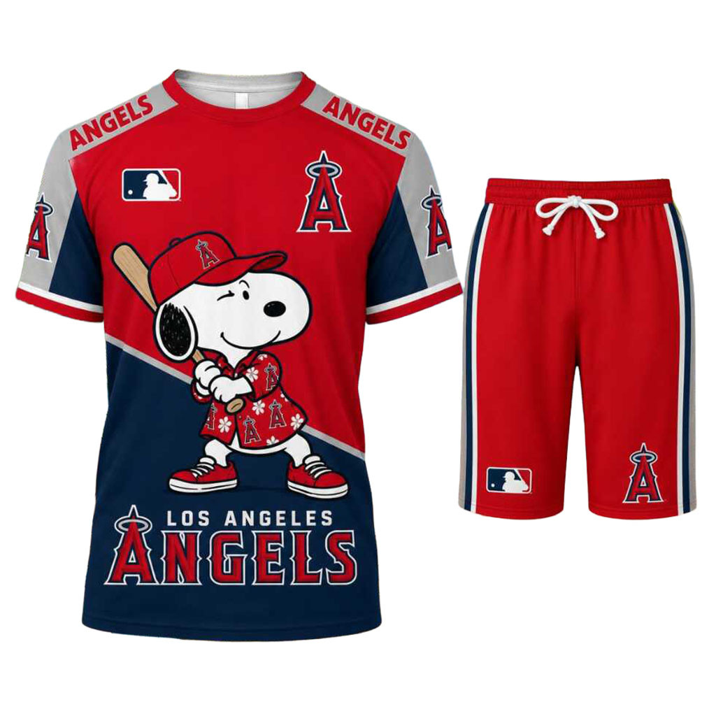Los Angeles Angels Snoopy Baseball Cartoon Sports Shirt And Shorts LA Angels Merch Fan Gifts