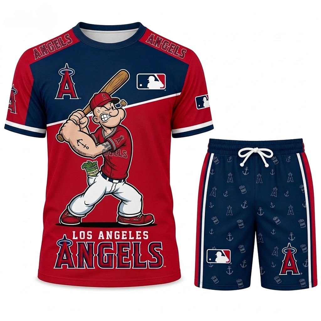 Los Angeles Angels X Popeye The Sailor T-Shirt And Shorts Set LA Angels Merch Baseball Fan Gift