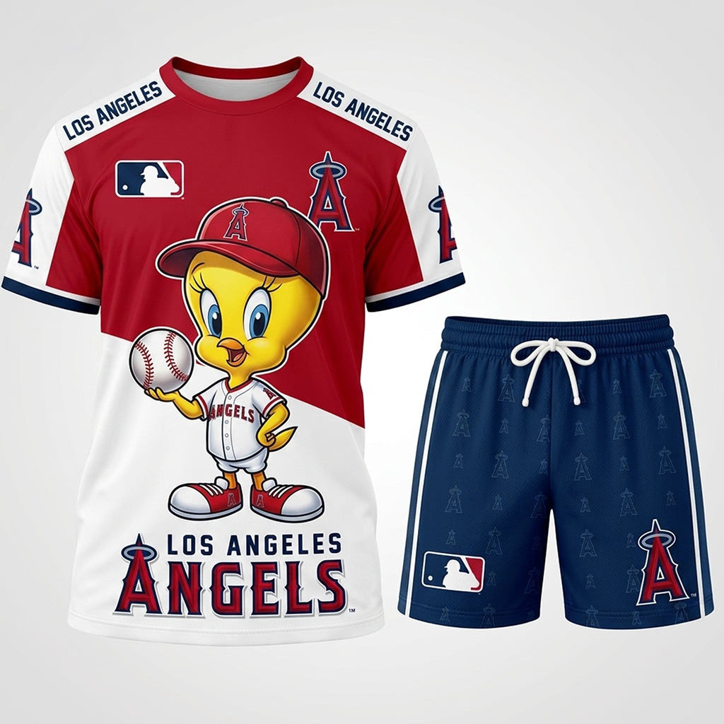 Los Angeles Angels X Tweety Looney Tunes T-Shirt And Shorts Set LA Angels Merch Present For Fan Los Angeles Angels X Tweety Looney Tunes T-Shirt And Shorts Set LA Angels Merch Present For Fan