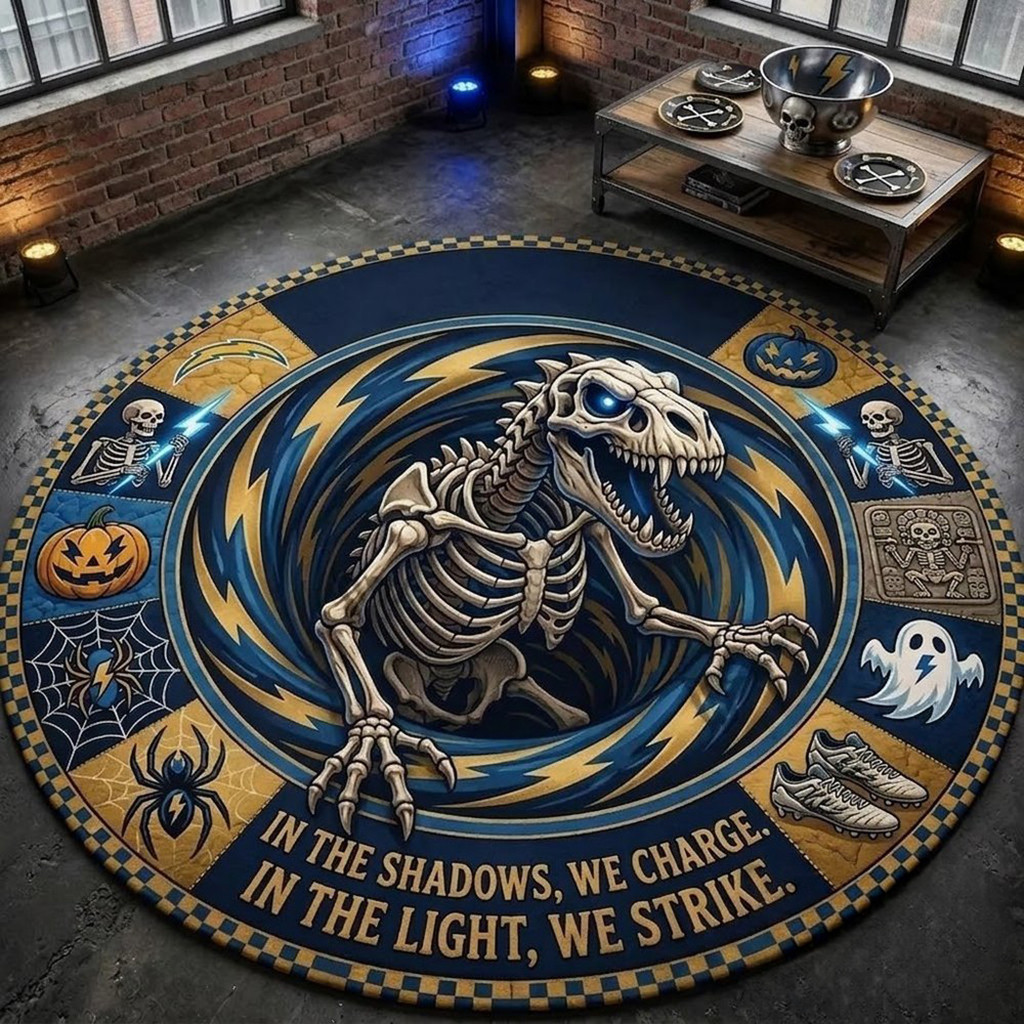 Los Angeles Chargers 2026 Monster Halloween Quilted Round Mat LA Chargers Merch Fan Decor