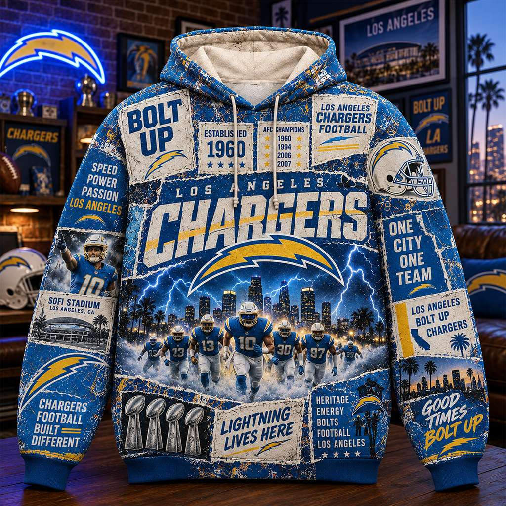 Los Angeles Chargers Fighting Lives Here Hoodie LA Chargers Merch Football Fan Gift Ideas