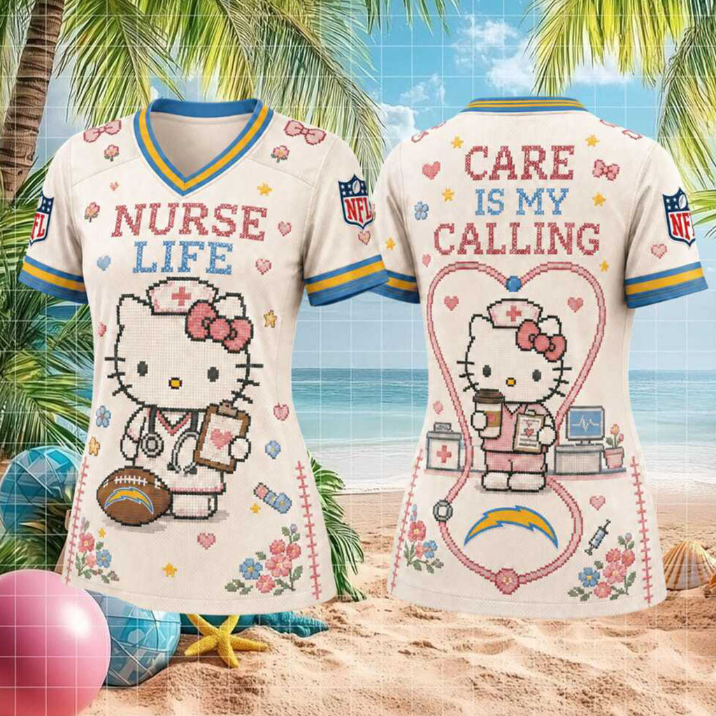 Los Angeles Chargers Hello Kitty Nurse Life V-Neck Shirt LA Chargers Merch Football Fan Gifts Los Angeles Chargers Hello Kitty Nurse Life V-Neck Shirt LA Chargers Merch Football Fan Gifts