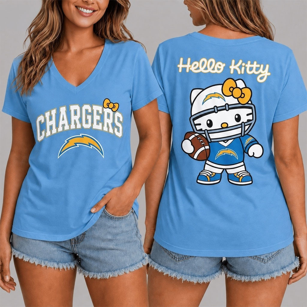 Los Angeles Chargers X Hello Kitty V-Neck Shirt LA Chargers Merch Cool Football Gift Ideas