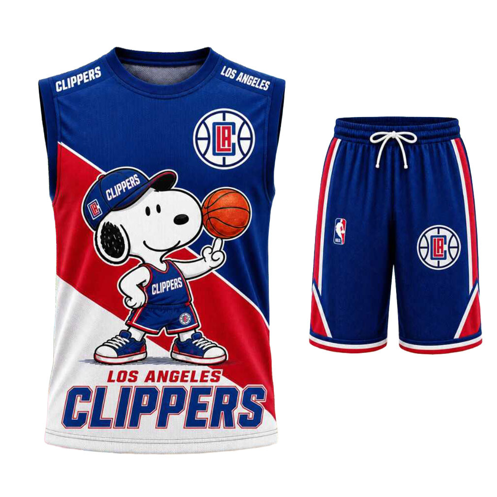 Los Angeles Clippers Snoopy Mascot Tank Top And Shorts Set Clippers Merch Basketball Fan Gear