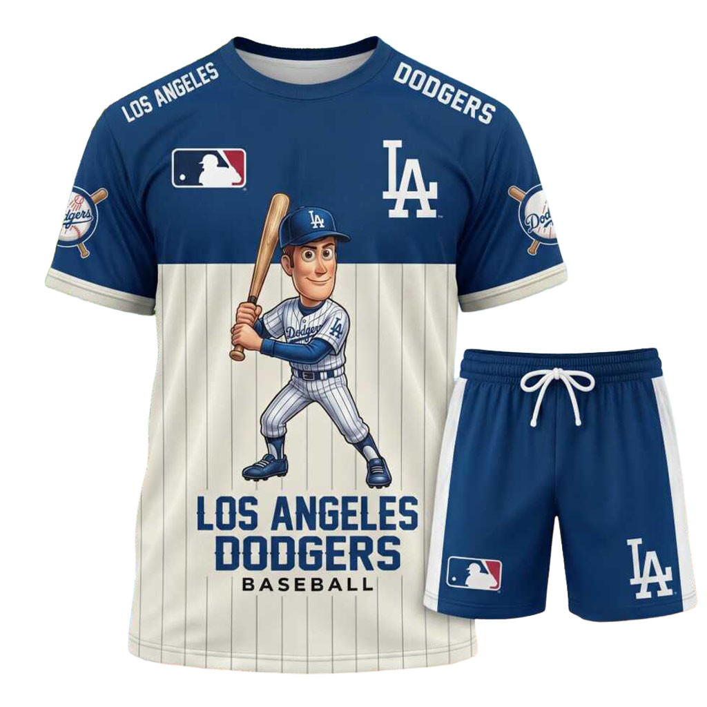 Los Angeles Dodgers Cartoon Player Baseball Shirt And Shorts LA Dodgers Merch Gift For Fans