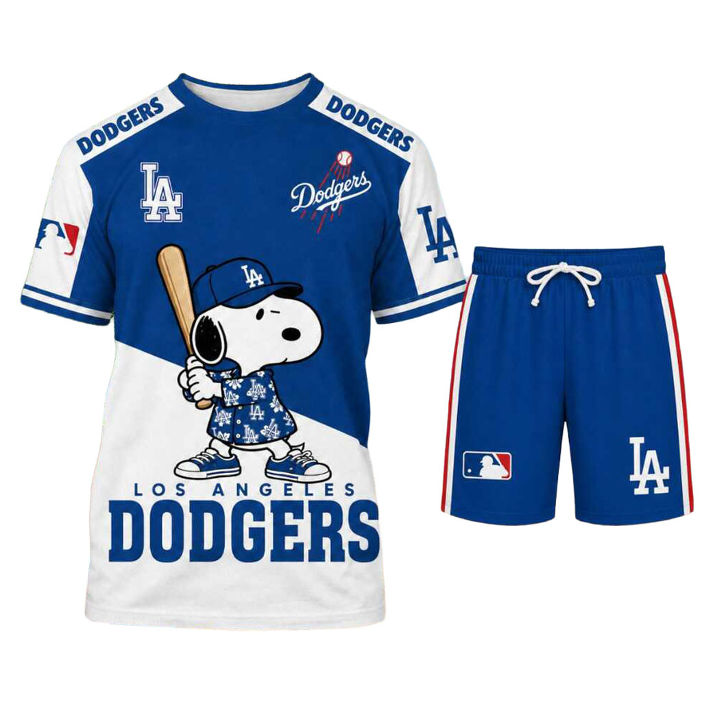 Los Angeles Dodgers Snoopy Cartoon Shirt And Shorts LA Dodgers Merch Gifts For Baseball Fans