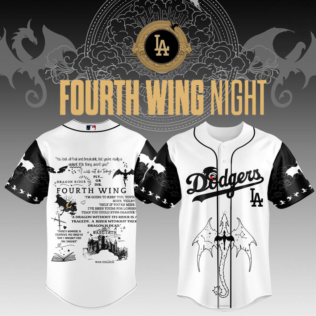 Los Angeles Dodgers X Fourth Wing Night Jersey Dragon And Quotes Jersey LA Dodgers Merch