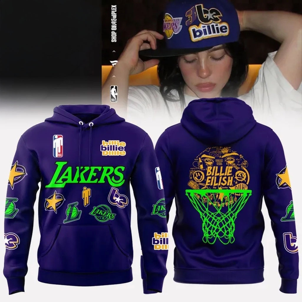 Los Angeles Lakers X Billie Eilish Hoodie LA Lakers Merch Present For Basketball Fans