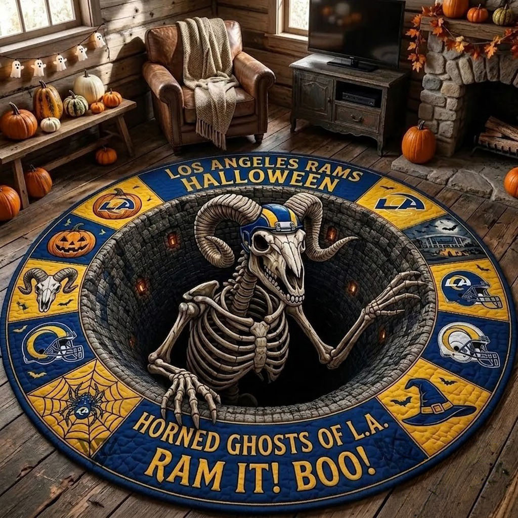 Los Angeles Rams 2026 Monster Halloween Quilted Round Mat LA Rams Merch Spooky Home Decor Ideas