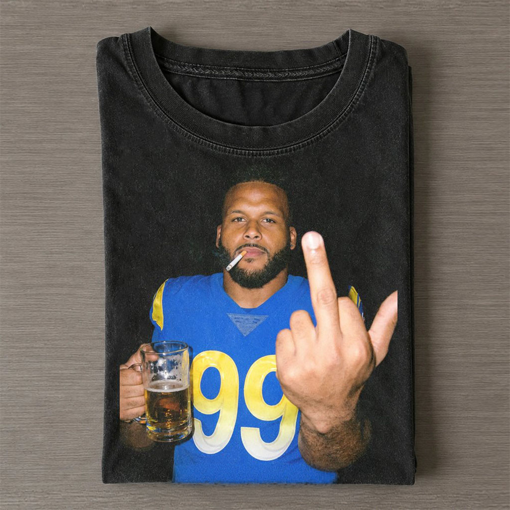 Los Angeles Rams Aaron Donald Drinking And Middle Finger Wash T-Shirt Rams Merch Fans Gifts