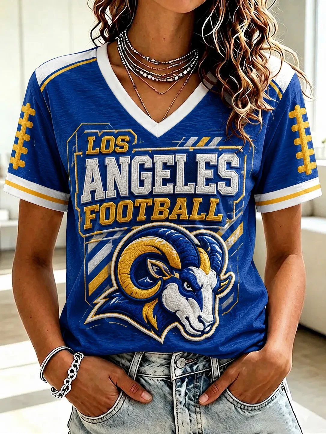 Los Angeles Rams Football Game Day V-Neck Shirt LA Rams Merch Football Fan Gift Ideas