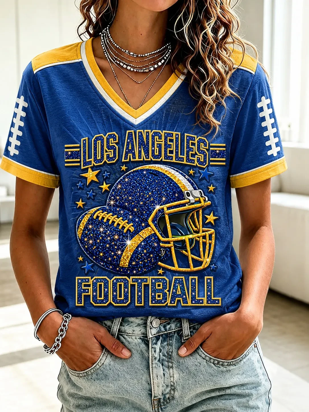 Los Angeles Rams Football V-Neck T-Shirt LA Game Day Tailgate Apparel Gifts For Rams Fans Los Angeles Rams Football V-Neck T-Shirt LA Game Day Tailgate Apparel Gifts For Rams Fans