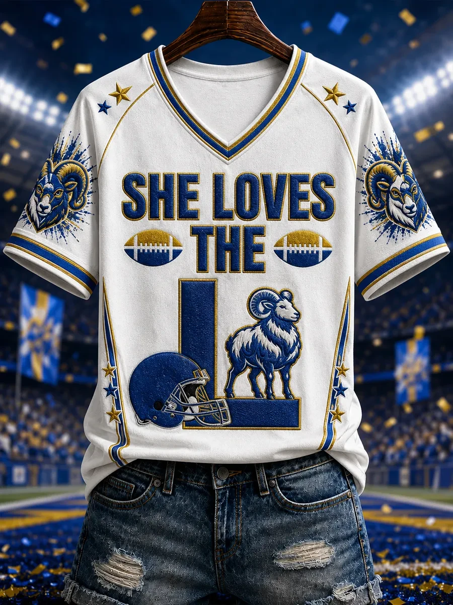 Los Angeles Rams Game Day V-Neck Shirt She Loves The LA Football Shirt Gifts For Football Fan Los Angeles Rams Game Day V-Neck Shirt She Loves The LA Football Shirt Gifts For Football Fan