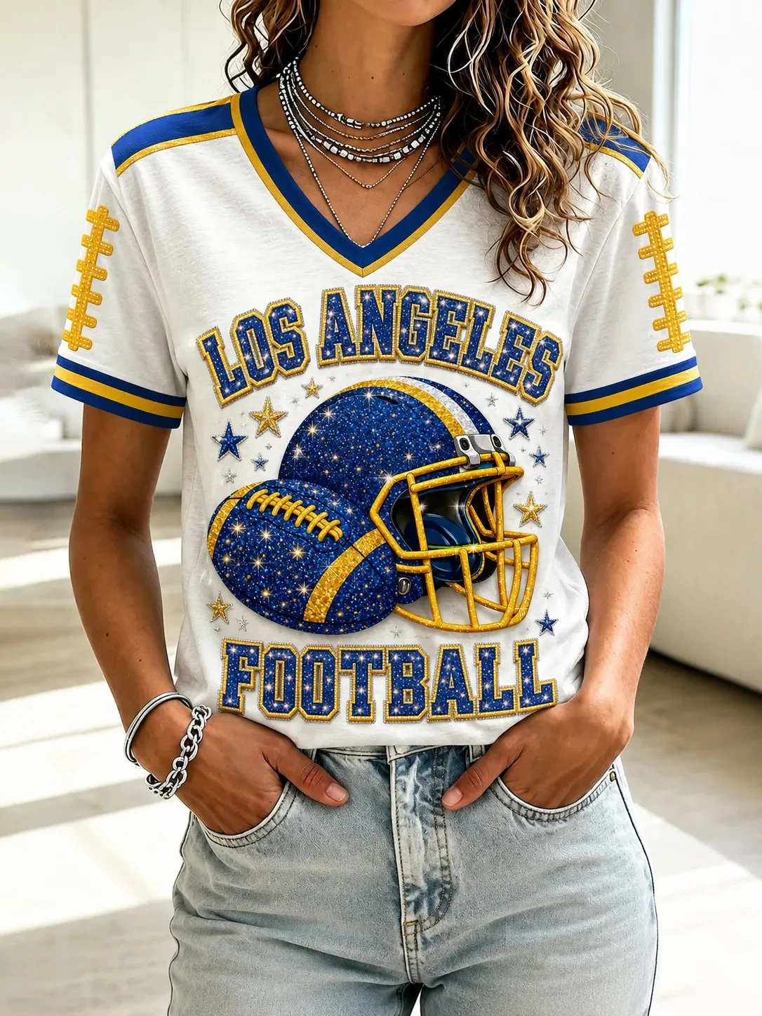 Los Angeles Rams Game Day V-Neck T-Shirt Rams Merch Rams Fan Gift For Women Los Angeles Rams Game Day V-Neck T-Shirt Rams Merch Rams Fan Gift For Women