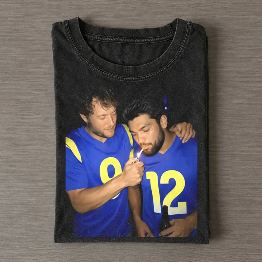 Los Angeles Rams Matthew Stafford And Puka Nacua Smoking And Drinking Wash T-Shirt Rams Merch