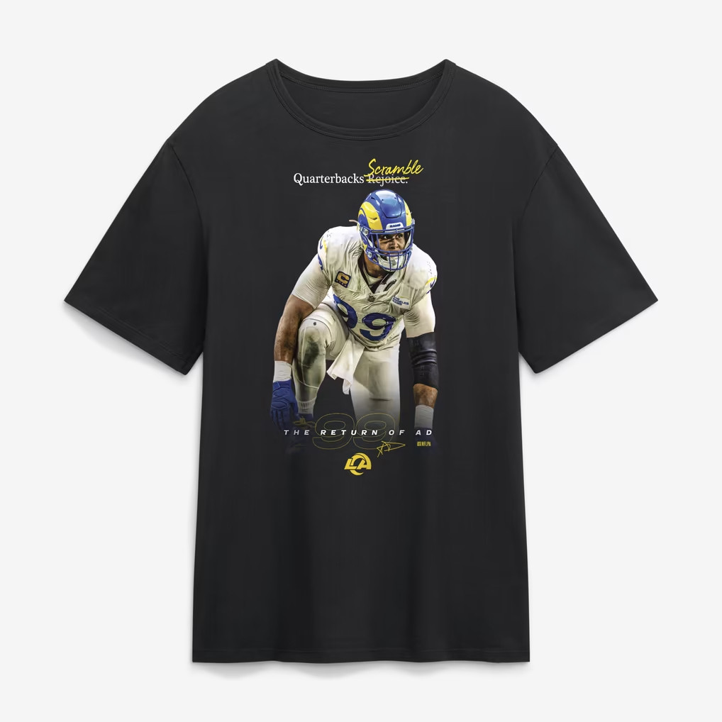 Los Angeles Rams Merch 2026 Aaron Donald Black Rams The Return T-Shirt Great Football Gifts
