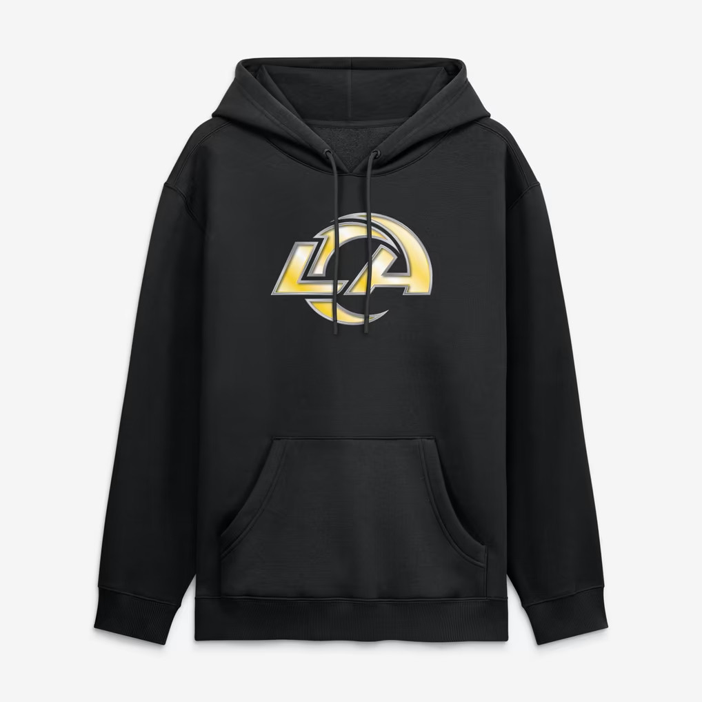 Los Angeles Rams Merch 2026 Black LA Rams Metallic Mascot Hoodie Cool Football Gift Ideas