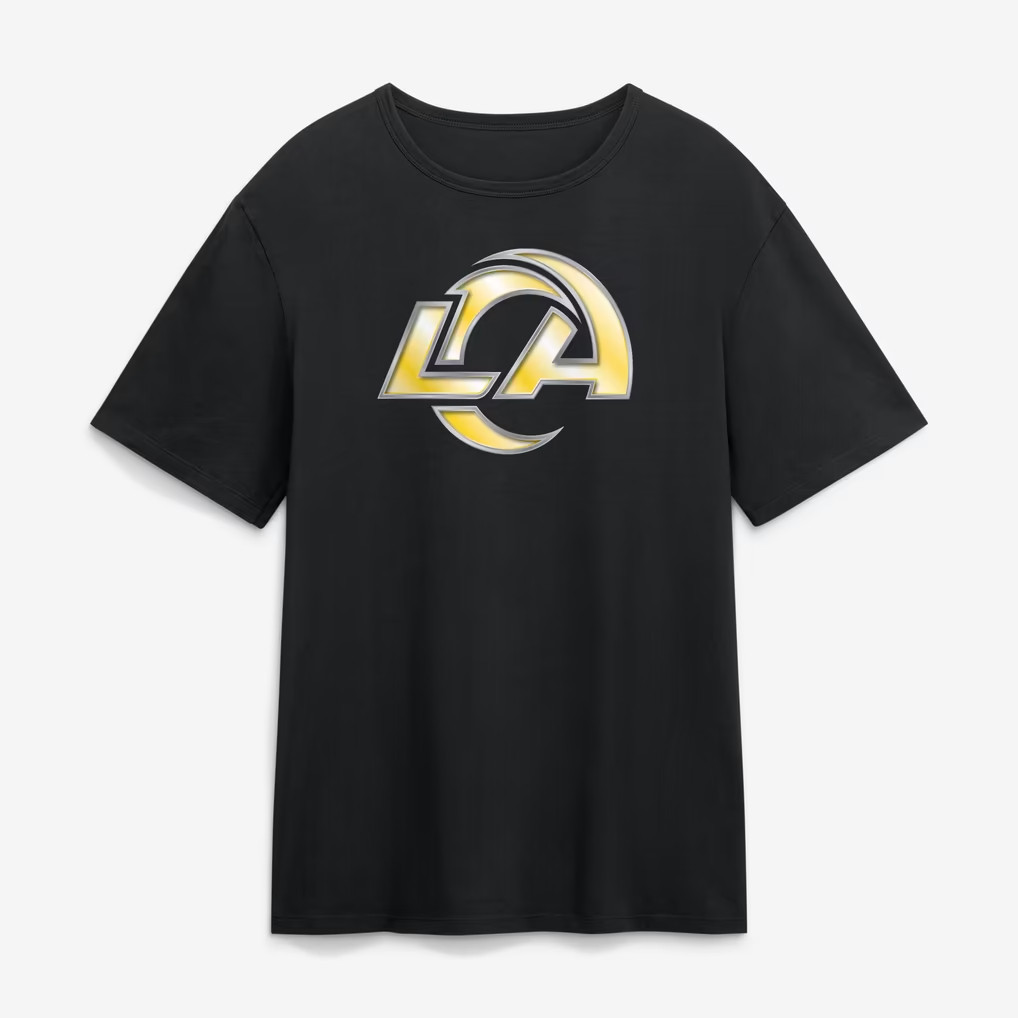 Los Angeles Rams Merch 2026 Black LA Rams Metallic Mascot T-Shirt Presents For Football Fans