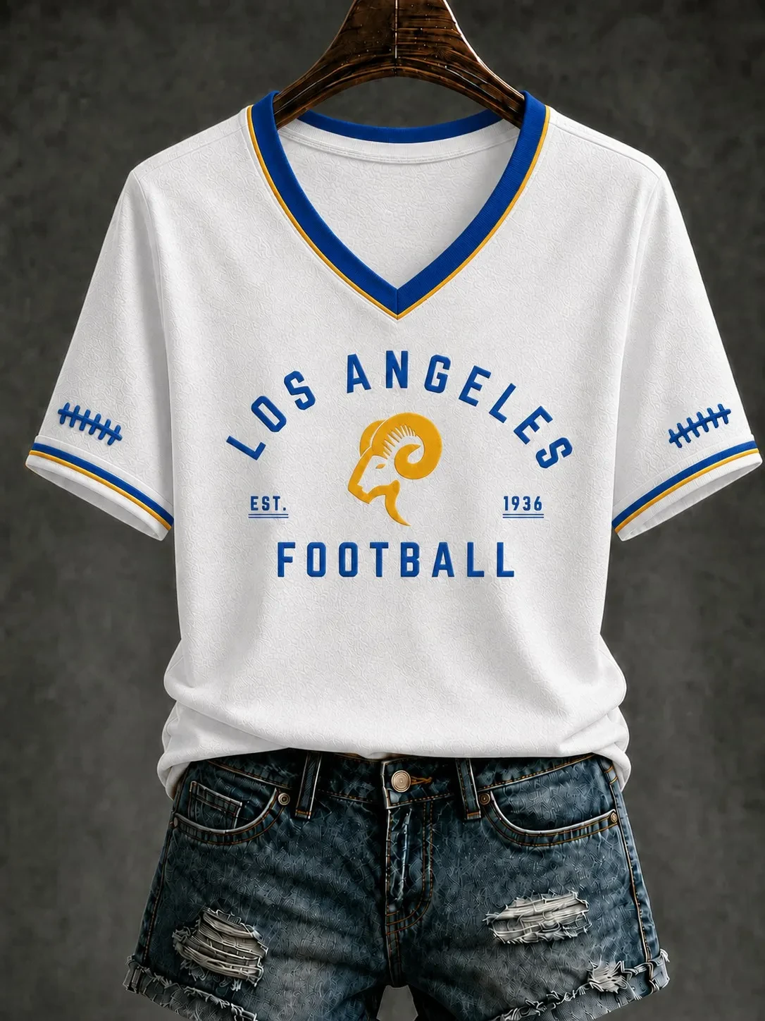 Los Angeles Rams Merch Est 1936 Los Angeles Football V-Neck T-Shirt Gifts For Football Fan