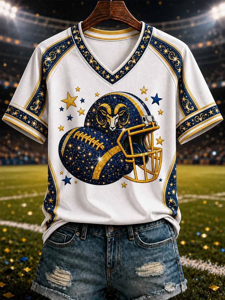 Los Angeles Rams Merch Football V-Neck T-Shirt LA Sunday Game Day Apparel Mom Gifts