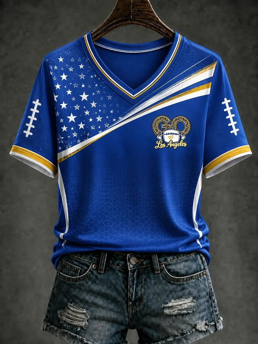 Los Angeles Rams Merch Game Day Football V-Neck Shirt Los Angeles Rams Fan Outfit