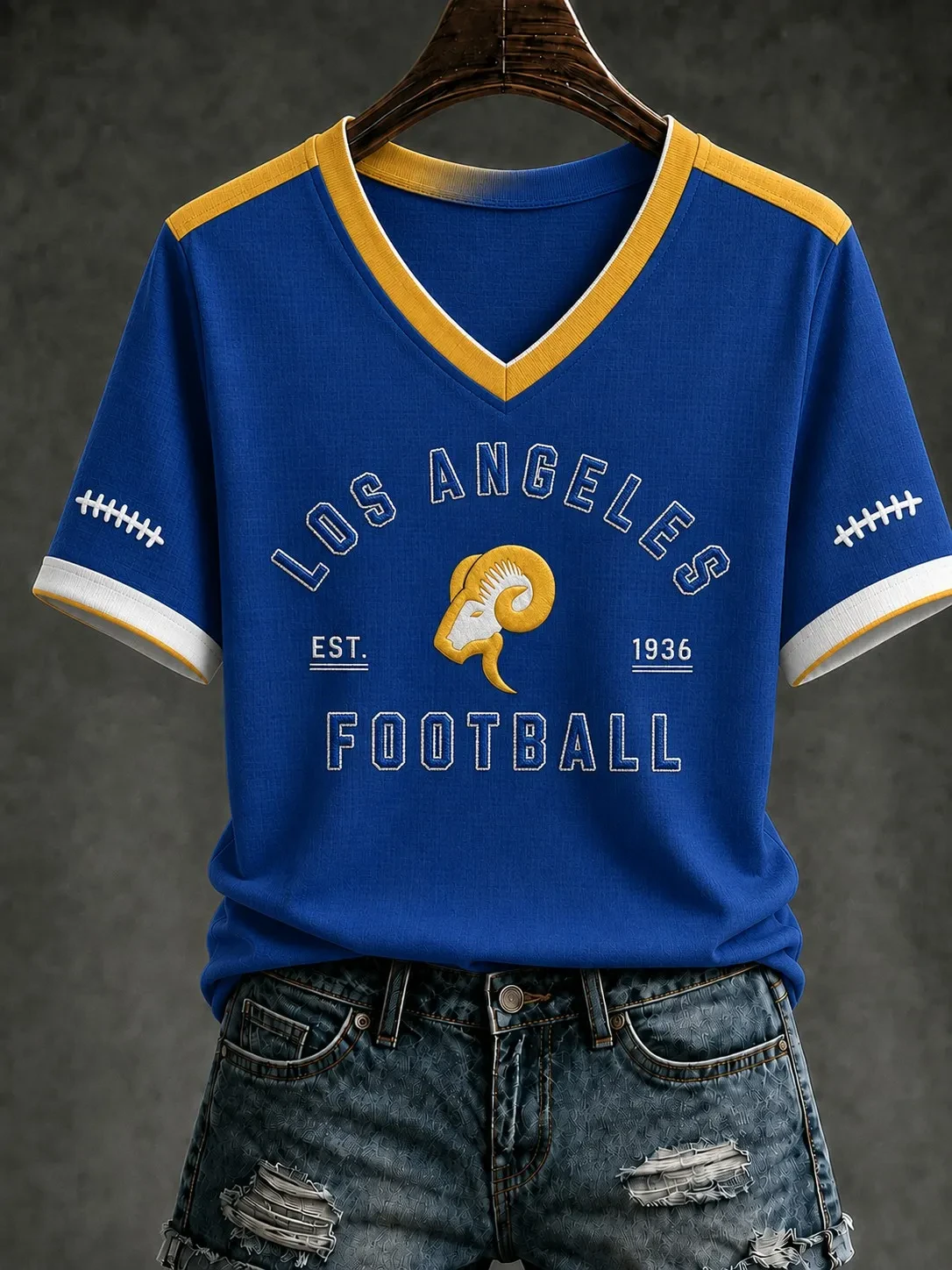 Los Angeles Rams Merch Game Day Los Angeles Football V-Neck T-Shirt Presents For Football Fans