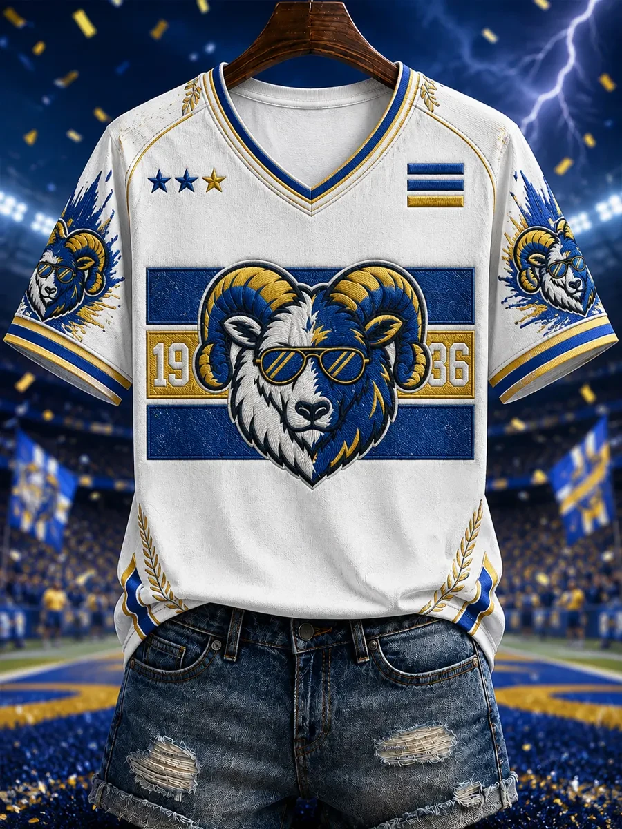 Los Angeles Rams Merch Game Day V-Neck T-Shirt Los Angeles Fan Outfit Gifts For Wife Los Angeles Rams Merch Game Day V-Neck T-Shirt Los Angeles Fan Outfit Gifts For Wife