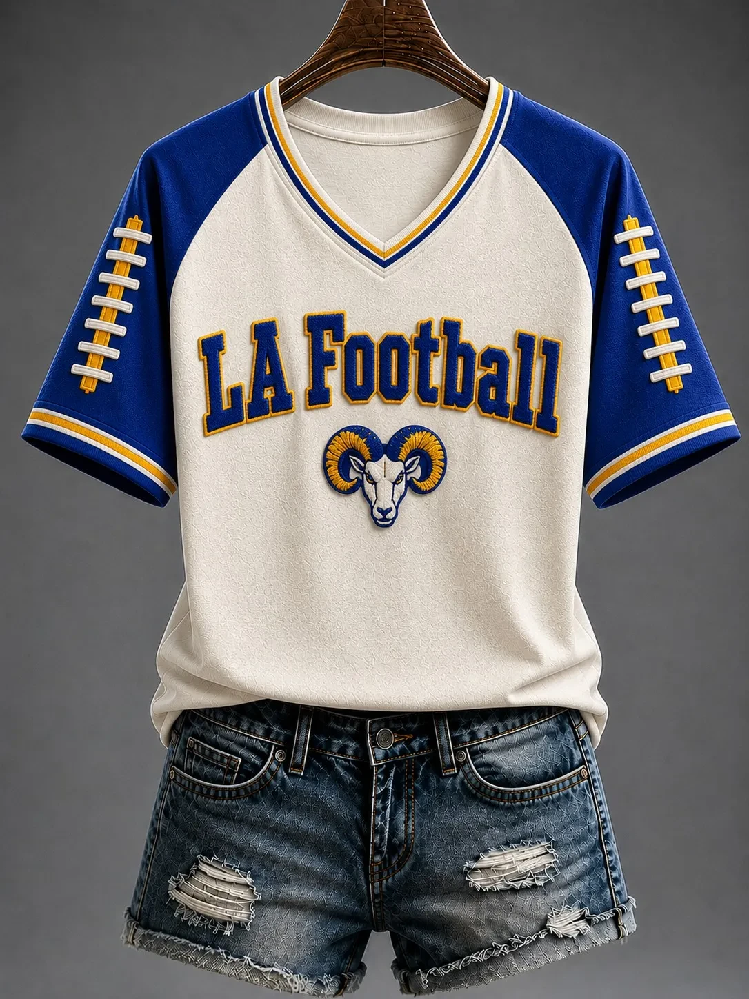Los Angeles Rams Merch LA Football V-Neck Shirt Los Angeles Game Day Tailgate Outfit Women