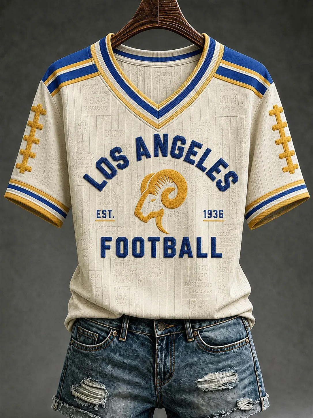 Los Angeles Rams Merch LA Football V-Neck Shirt Sunday Game Day Rams Fan Outfit Women
