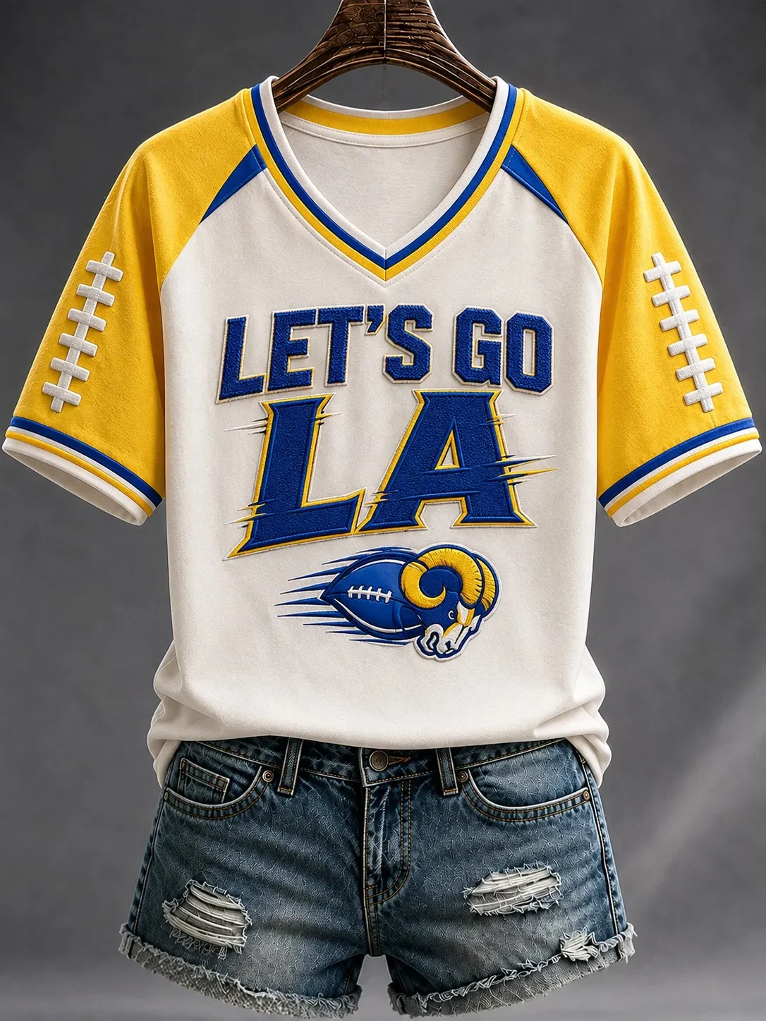 Los Angeles Rams Merch Let's Go LA Football V-Neck Shirt Game Day Football Fan Gift Ideas