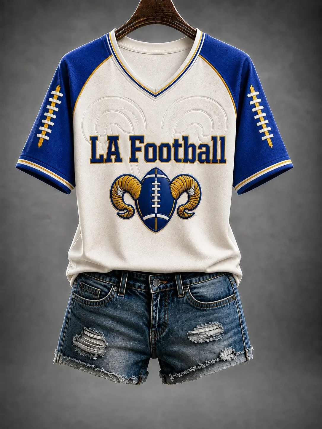 Los Angeles Rams Merch Let's Go LA Football V-Neck Shirt Game Day Gear Best Gifts For Fans