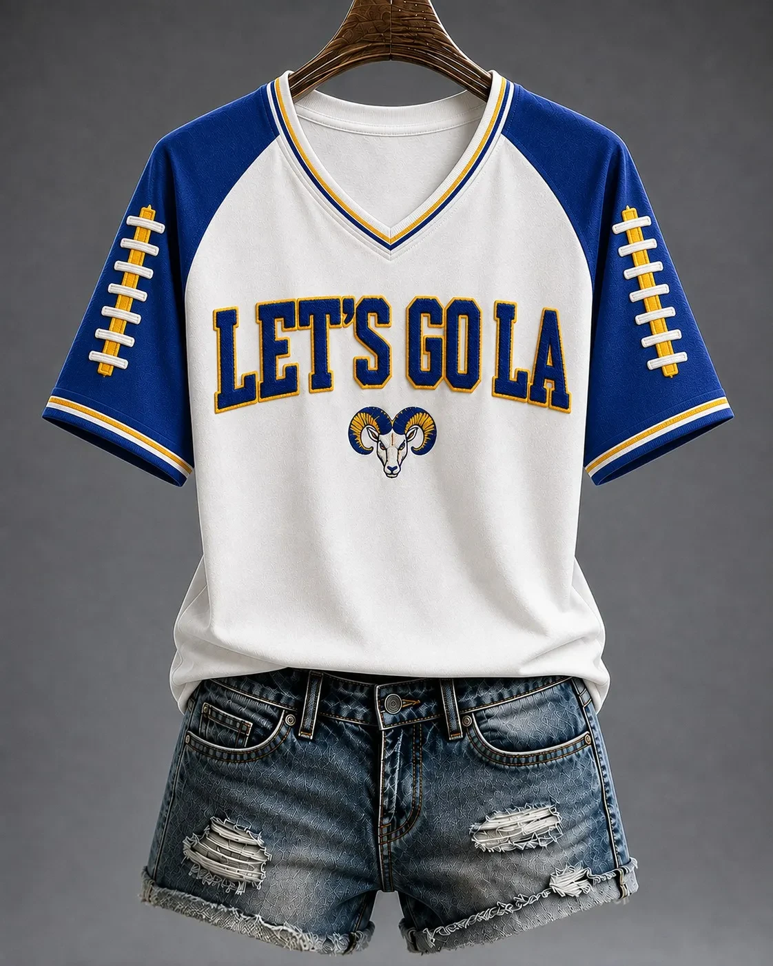 Los Angeles Rams Merch Let's Go LA V-Neck Shirt Game Day Gear Best Gifts For Football Fans